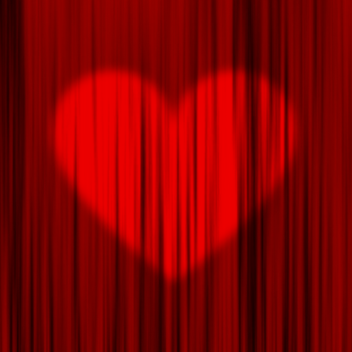 red curtain with a heart made out of spotlights