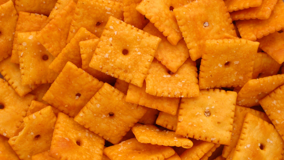 Close-up of a pile of Cheez Its