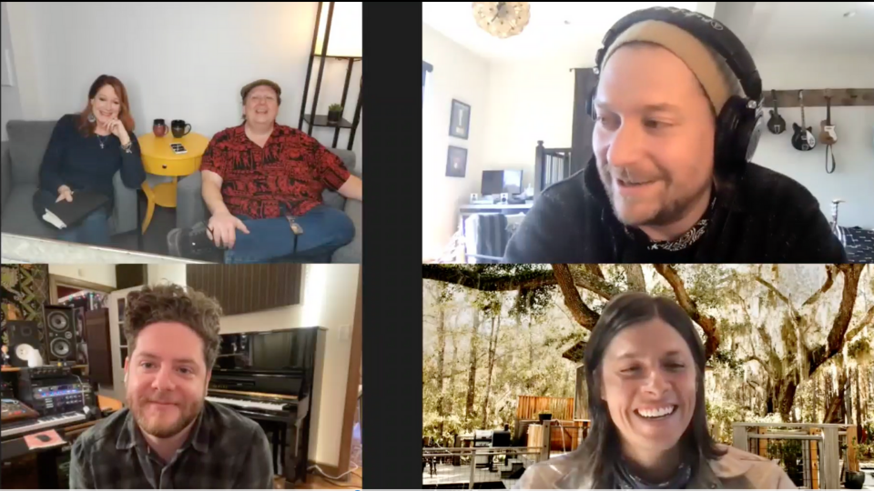 video chat with four squares with Tracey and Mike and the three members of Need To Breathe band